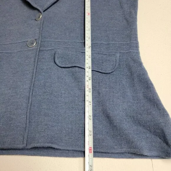 Talbots Womens Blue Pure Merino Wool Knit Blazer Sz M Two Button Pockets Career - Picture 9 of 11